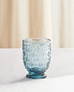 Tumblers*ZARA Home Raised Floral Design Glass Tumbler Blue