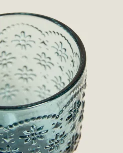 Tumblers*ZARA Home Raised Floral Design Glass Tumbler Blue