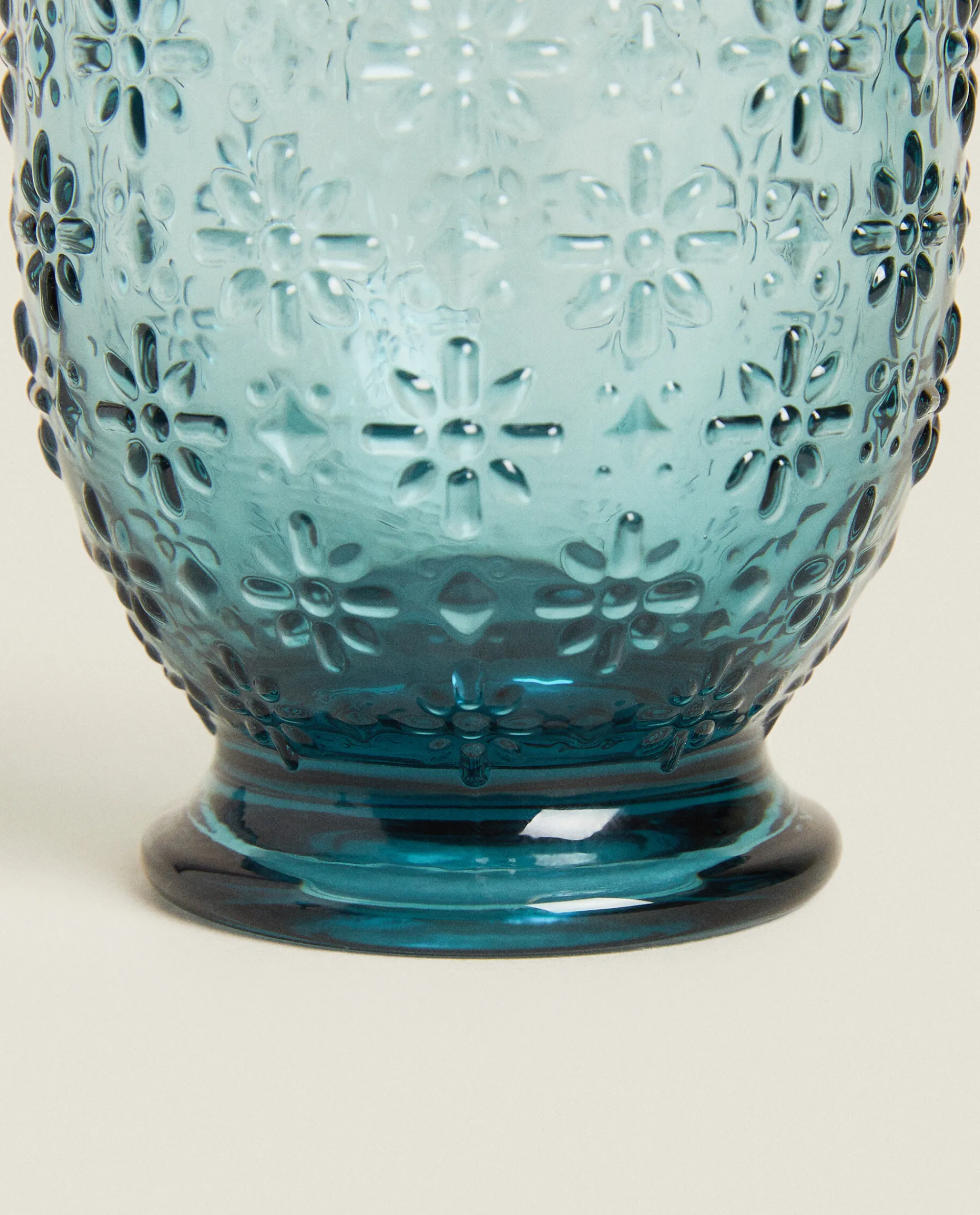 Tumblers*ZARA Home Raised Floral Design Glass Tumbler Blue
