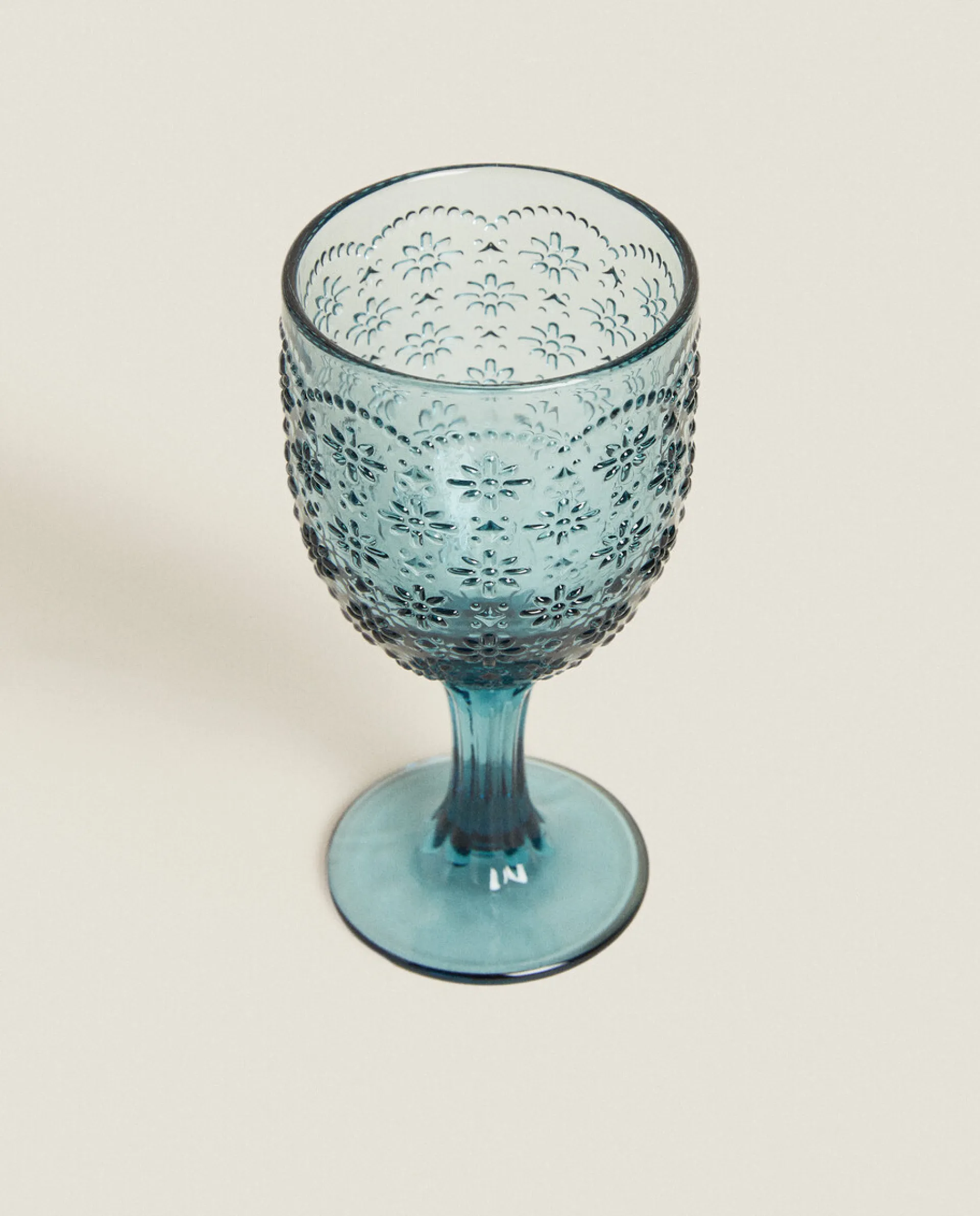 Glasses And Flutes*ZARA Home Raised Floral Design Wine Glass Blue