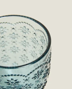 Glasses And Flutes*ZARA Home Raised Floral Design Wine Glass Blue