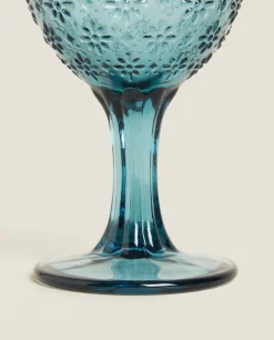 Glasses And Flutes*ZARA Home Raised Floral Design Wine Glass Blue