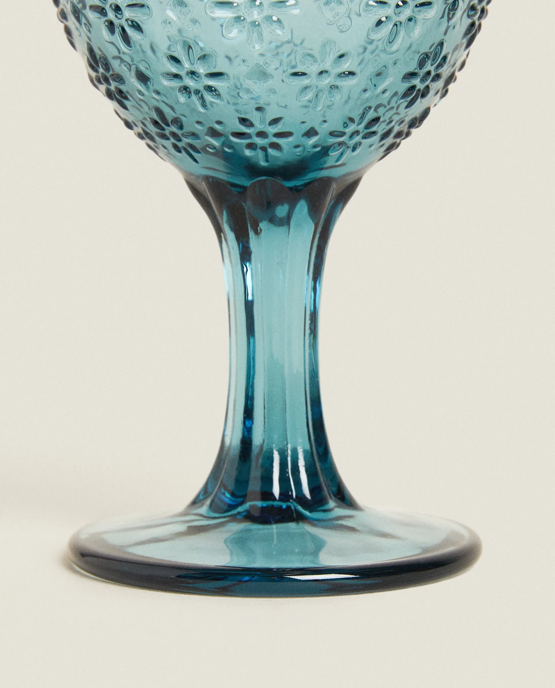 Glasses And Flutes*ZARA Home Raised Floral Design Wine Glass Blue