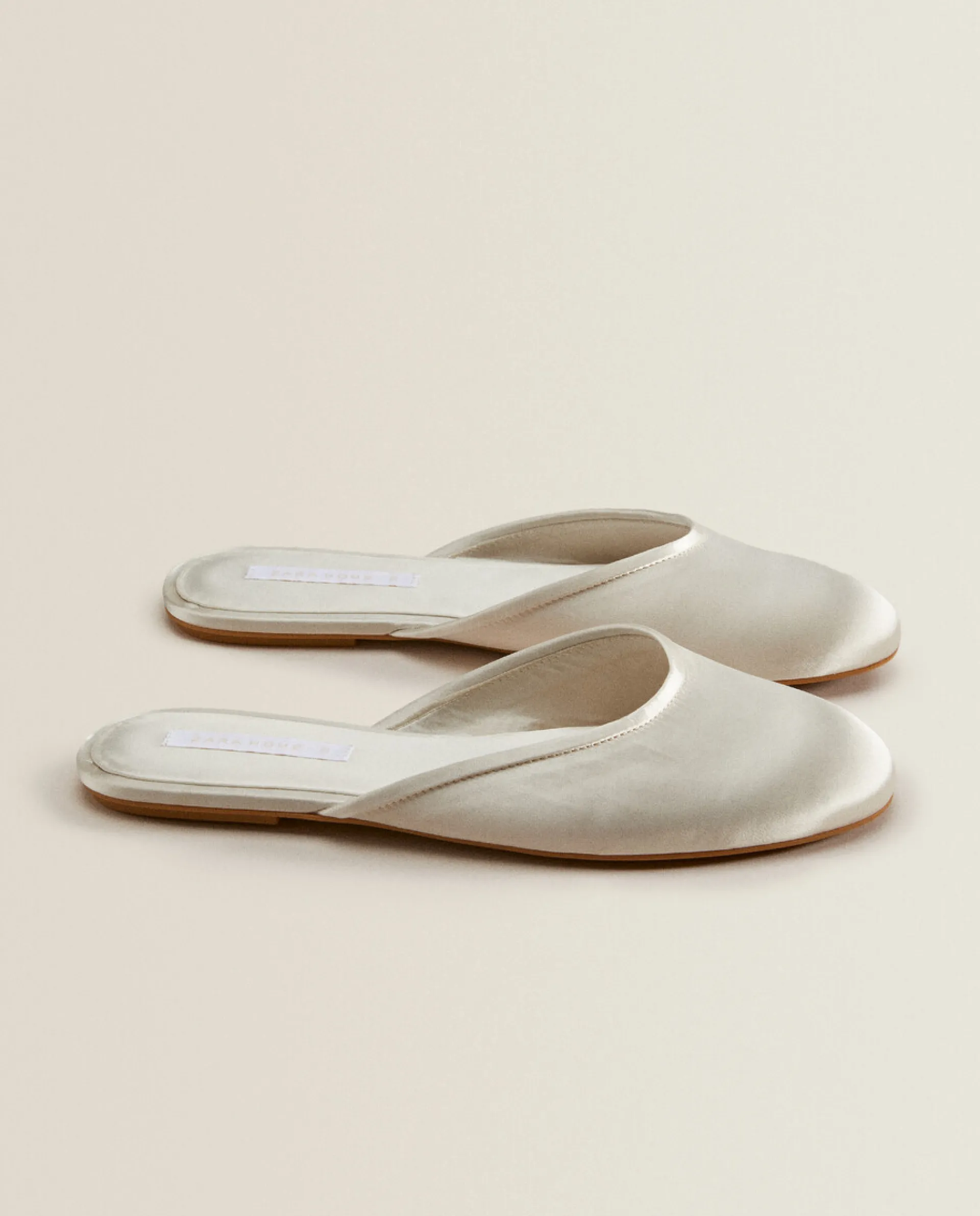 Woman*ZARA Home Sateen Slingback Slippers Beige