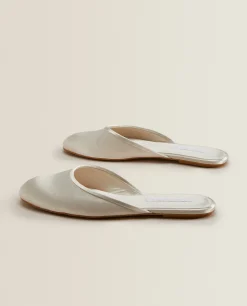 Woman*ZARA Home Sateen Slingback Slippers Beige