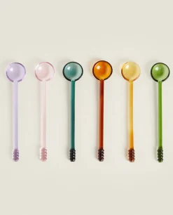 Borosilicate Glass*ZARA Home Set Of Borosilicate Glass Dessert Spoons Green