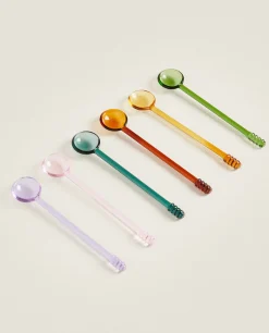 Borosilicate Glass*ZARA Home Set Of Borosilicate Glass Dessert Spoons Green