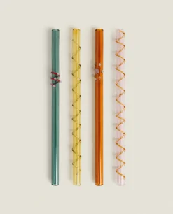 Borosilicate Glass*ZARA Home Set Of Borosilicate Glass Straws Ocher