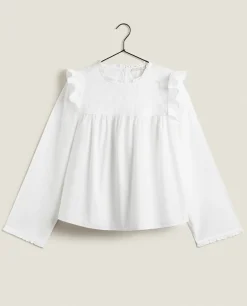 Pajamas*ZARA Home Shirt With Lace Trim & Ruffles White