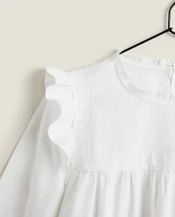 Pajamas*ZARA Home Shirt With Lace Trim & Ruffles White