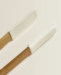 Kitchen Utensils*ZARA Home Silicone And Wooden Tongs Cream