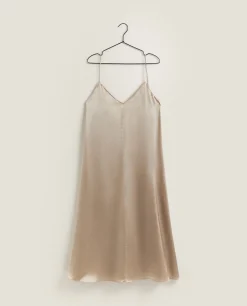 Nightdresses*ZARA Home Silk Nightgown Taupe