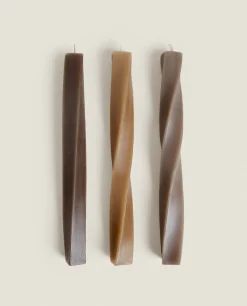 Candles*ZARA Home Spiral Candle (Pack Of 3) Brown