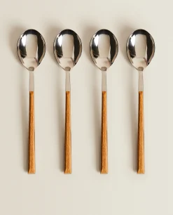 Cutlery*ZARA Home 4-Spoon Box With Wood Pattern Handles Brown