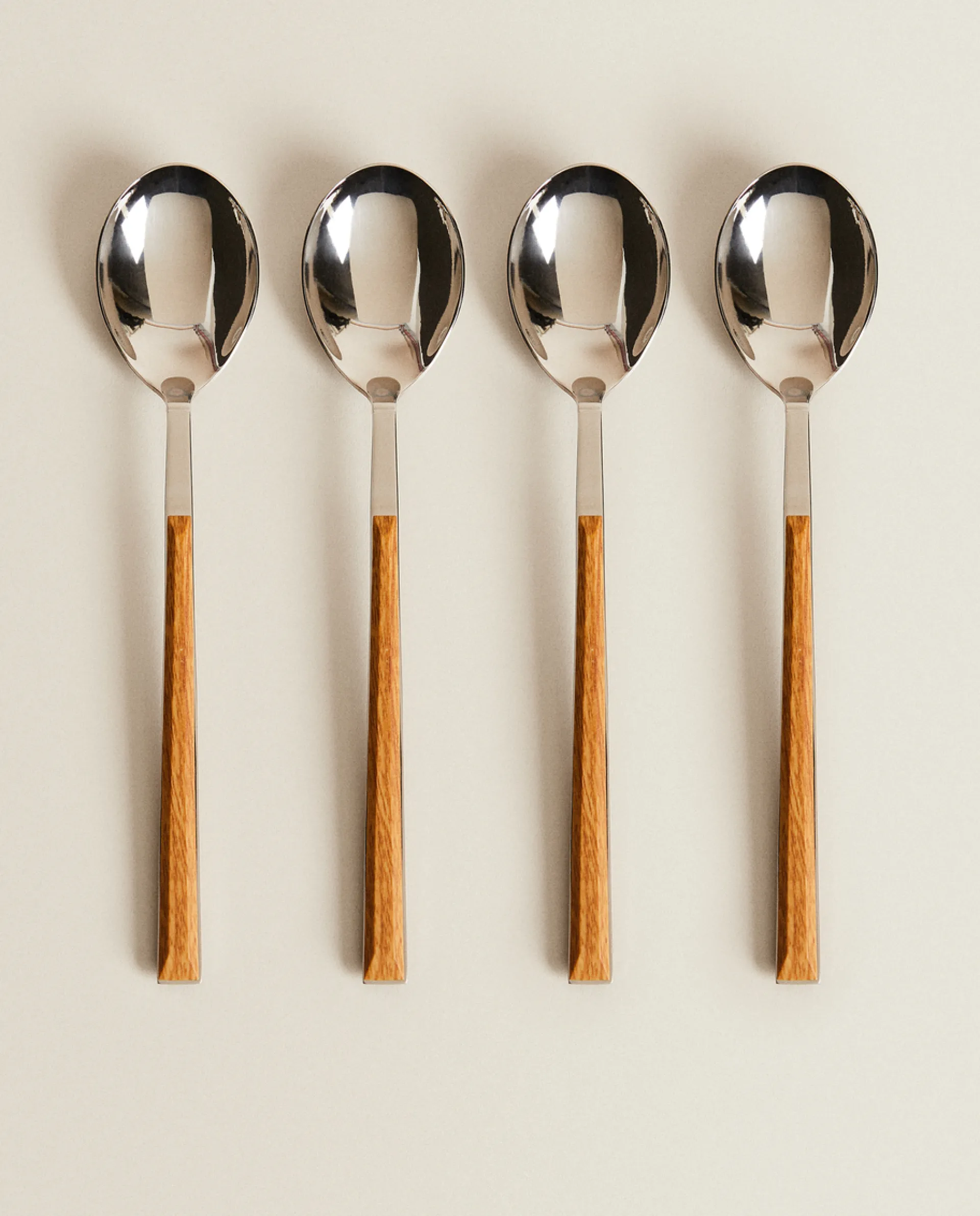 Cutlery*ZARA Home 4-Spoon Box With Wood Pattern Handles Brown