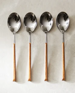 Cutlery*ZARA Home 4-Spoon Box With Wood Pattern Handles Brown