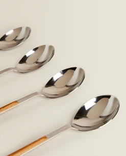 Cutlery*ZARA Home 4-Spoon Box With Wood Pattern Handles Brown