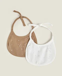Mealtime*ZARA Home Star Print Muslin Bibs (Set Of 2) Oyster White