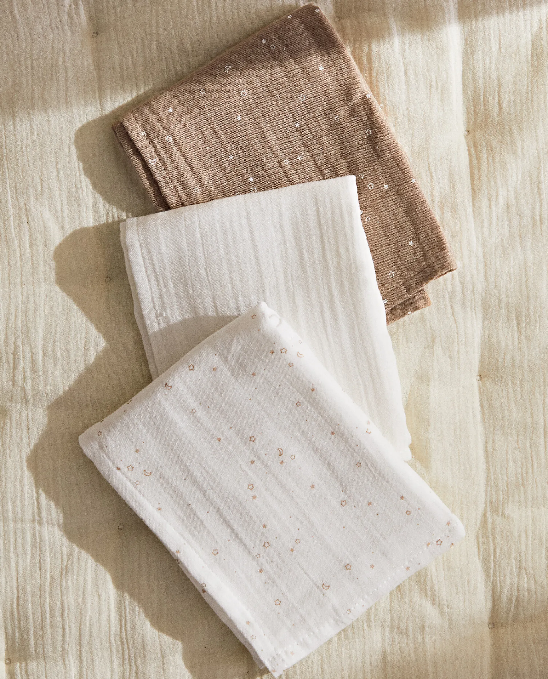 Mealtime*ZARA Home Star Print Muslin Cloths (Pack Of 3) Oyster White