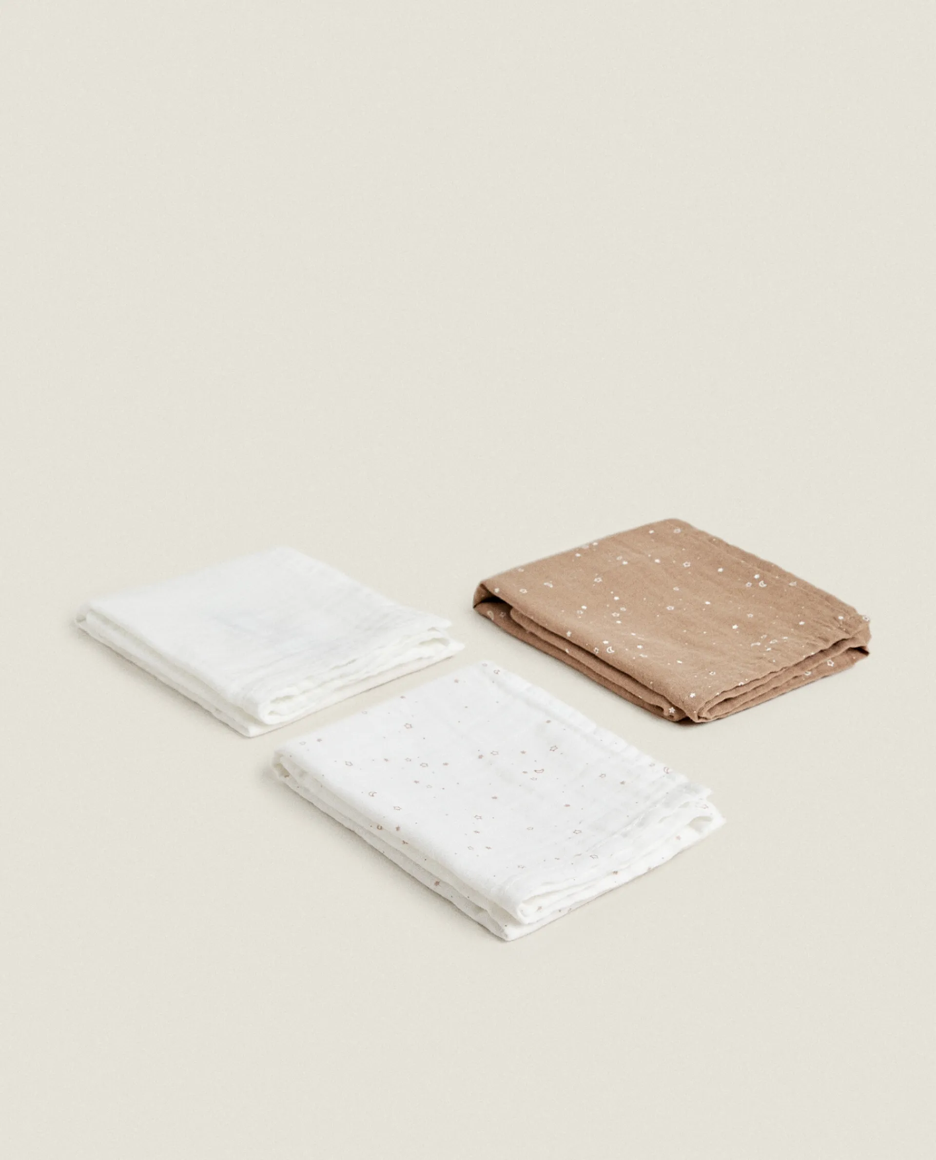 Mealtime*ZARA Home Star Print Muslin Cloths (Pack Of 3) Oyster White
