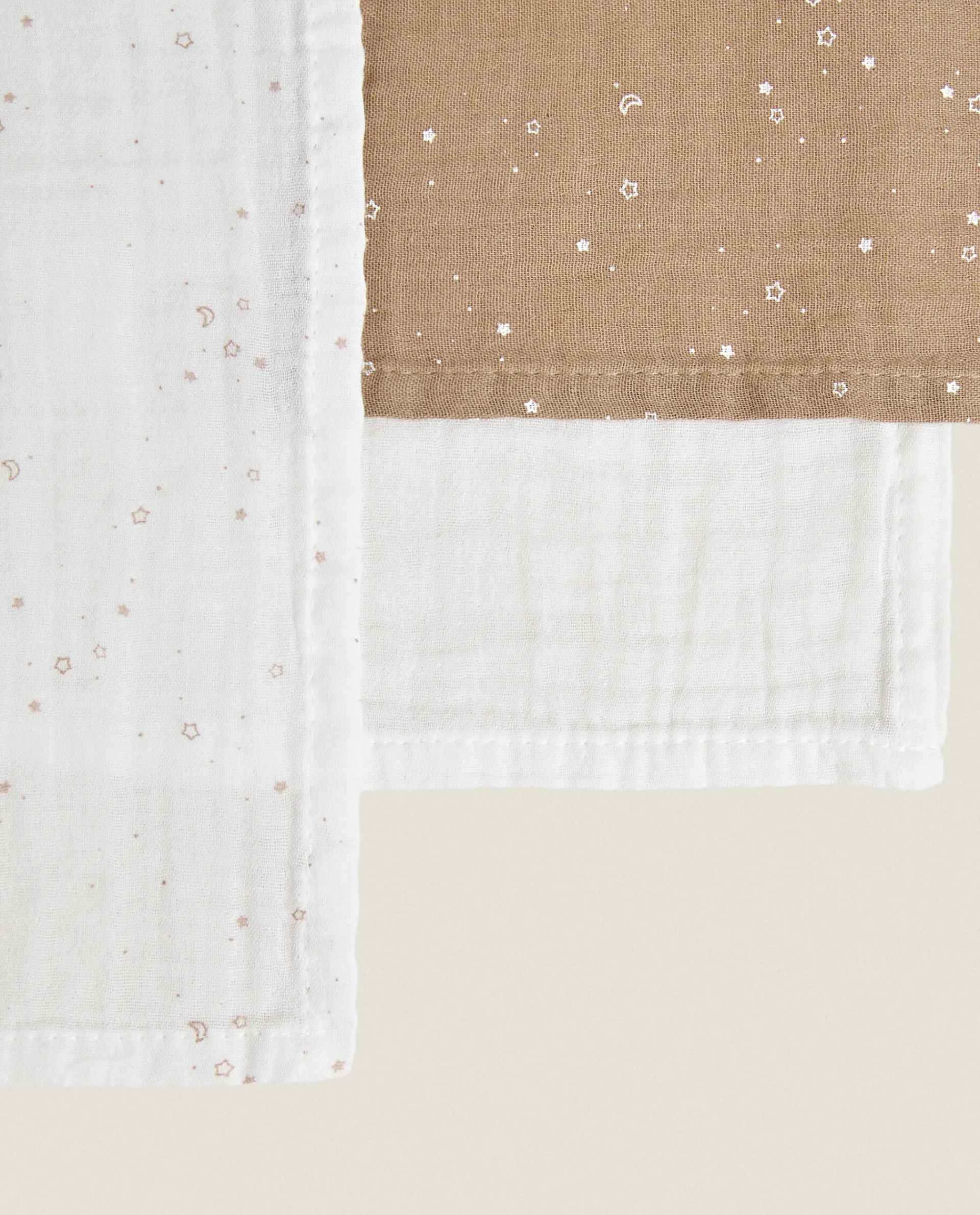 Mealtime*ZARA Home Star Print Muslin Cloths (Pack Of 3) Oyster White