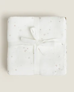 Bathroom*ZARA Home Star Print Towels (Pack Of 3) Oyster White