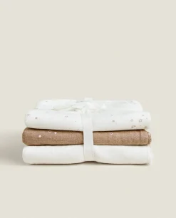 Bathroom*ZARA Home Star Print Towels (Pack Of 3) Oyster White