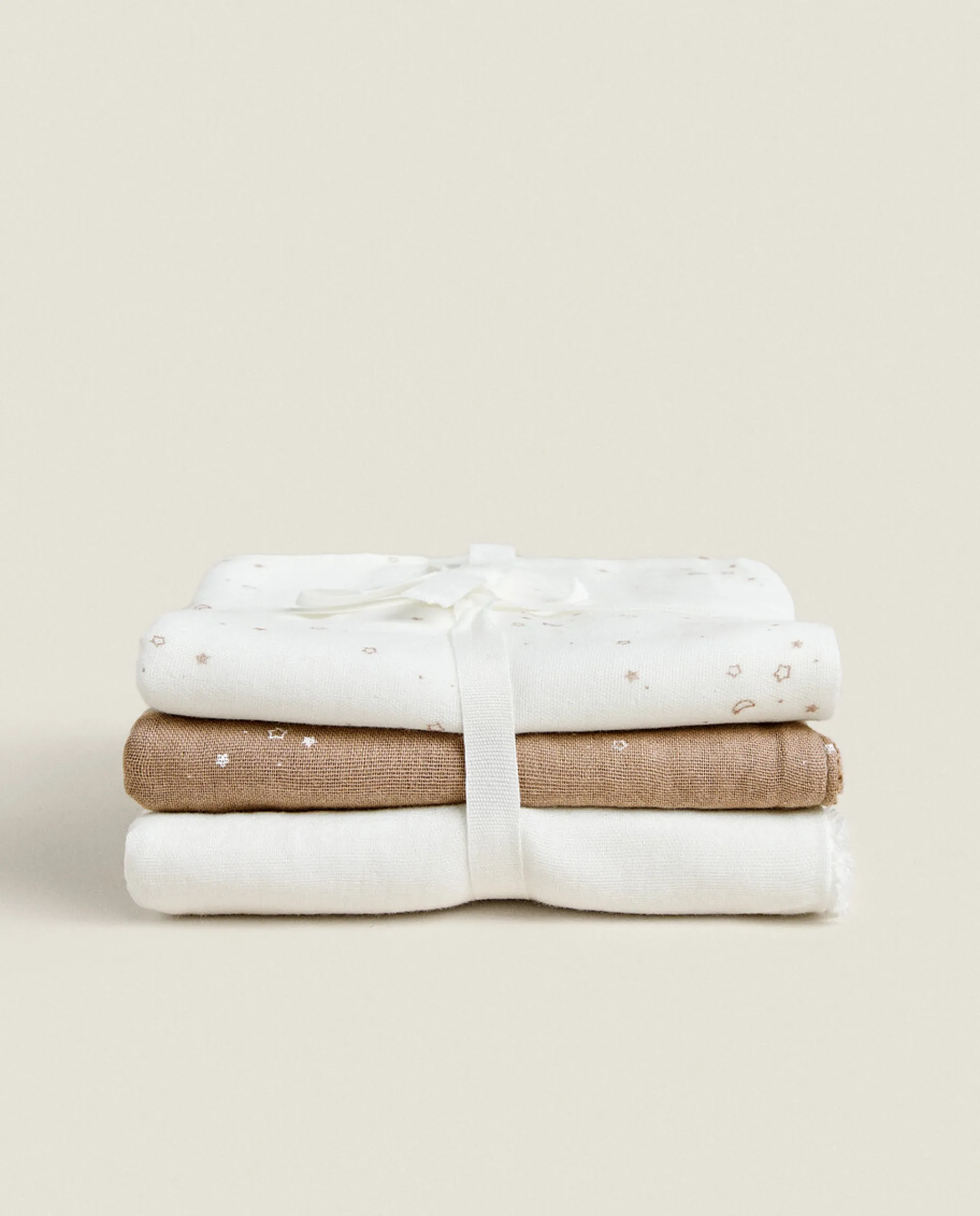 Bathroom*ZARA Home Star Print Towels (Pack Of 3) Oyster White
