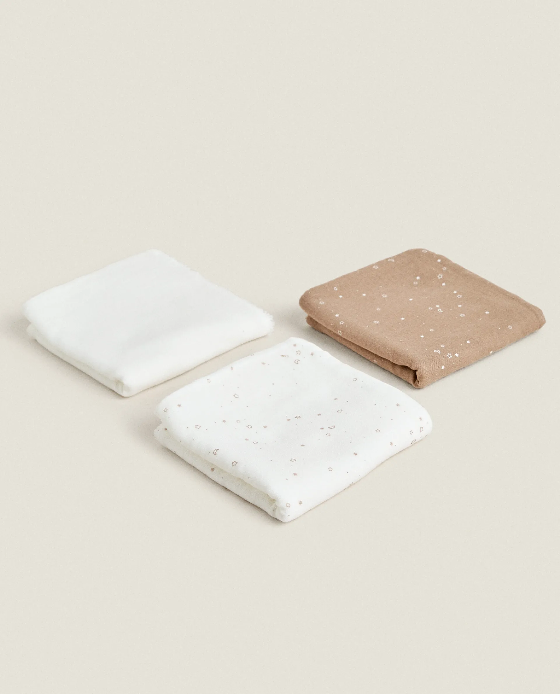 Bathroom*ZARA Home Star Print Towels (Pack Of 3) Oyster White