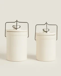 Storage*ZARA Home Stoneware Cylindrical Jar Cream