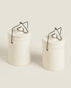 Storage*ZARA Home Stoneware Cylindrical Jar Cream