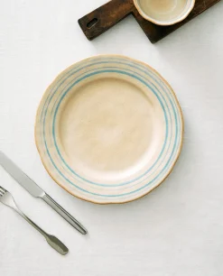 Dinner Plates*ZARA Home Stoneware Dinner Plate With Lines Ecru/ Blue