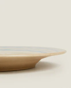 Dinner Plates*ZARA Home Stoneware Dinner Plate With Lines Ecru/ Blue