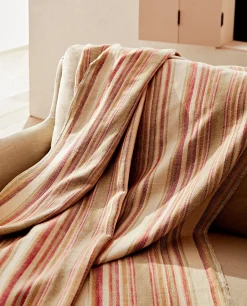 Blankets*ZARA Home Striped Cotton And Linen Blanket Multicolour