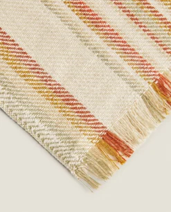 Blankets*ZARA Home Striped Cotton And Linen Blanket Multicolour