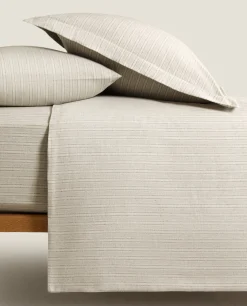Duvet Covers*ZARA Home Striped Flannel Duvet Cover Sand