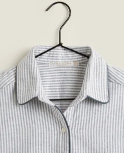 Pajamas*ZARA Home Striped Flannel Pajama Top Grey