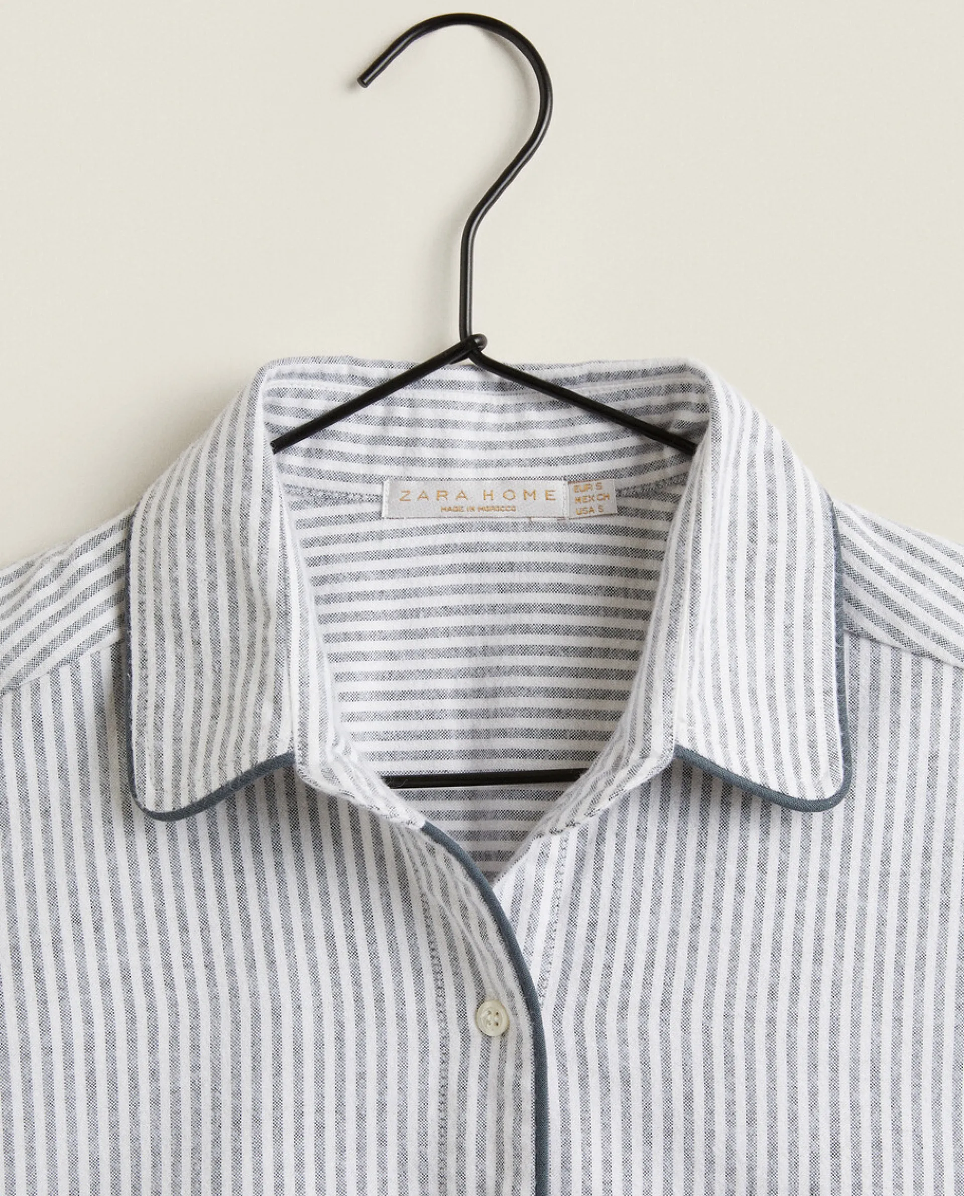 Pajamas*ZARA Home Striped Flannel Pajama Top Grey