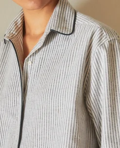 Pajamas*ZARA Home Striped Flannel Pajama Top Grey