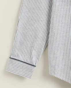 Pajamas*ZARA Home Striped Flannel Pajama Top Grey
