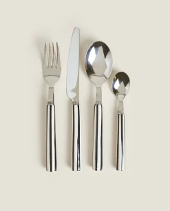 Cutlery*ZARA Home Striped Flatware Set (4 Pieces) Black/Ecru