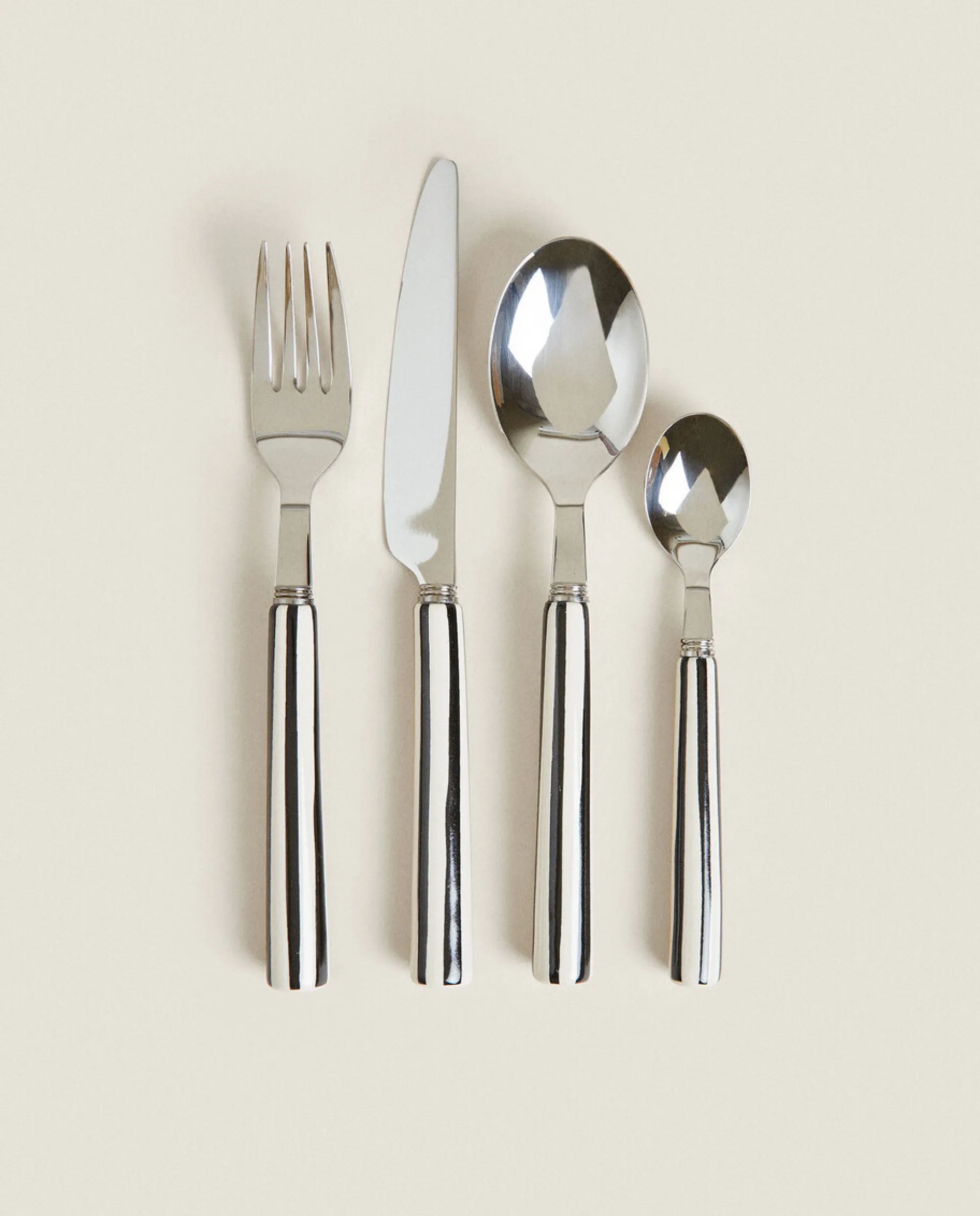 Cutlery*ZARA Home Striped Flatware Set (4 Pieces) Black/Ecru