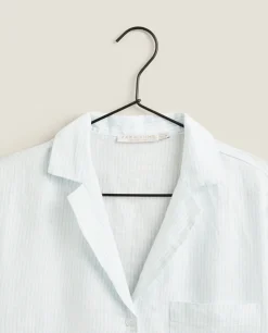 Pajamas*ZARA Home Striped Linen Shirt Blue