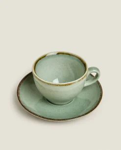 Mugs*ZARA Home Teacup With Rim Detail Green