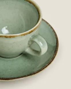 Mugs*ZARA Home Teacup With Rim Detail Green