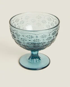 Glasses And Flutes*ZARA Home Textured Floral Design Ice-Cream Cup Blue