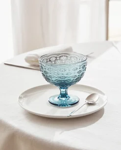 Glasses And Flutes*ZARA Home Textured Floral Design Ice-Cream Cup Blue