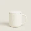Mugs*ZARA Home Textured Mug With Lid Cream