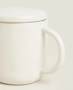Mugs*ZARA Home Textured Mug With Lid Cream