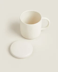 Mugs*ZARA Home Textured Mug With Lid Cream